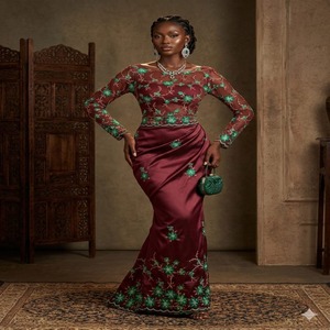 Tissu George nigérian exclusif de qualité supérieure, dernière tendance, avec broderie sur motif floral et feuillage, en soie - Product Image 1