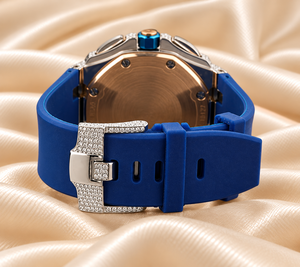 Reloj Cronógrafo de Lujo Raj Gems con Bisel de Diamantes Azules, Caja de Acero Inoxidable, Resistente al Agua 10 Bar, Correa de Silicona, Reloj de Cuarzo para Hombre - Product Image 4