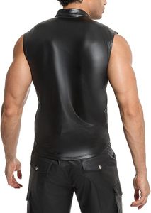 Chaleco ajustado elástico de piel sintética para hombre, con capucha y cremallera, ideal para discotecas y escenarios. - Product Image 4