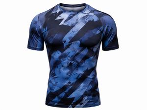 เสื้อแรชการ์ดแขนยาวสีน้ำเงินสำหรับผู้ชาย พิมพ์ลายแบบซับลิเมชั่น แห้งเร็ว 180 กรัม โพลีเอสเตอร์ ป้องกันรังสียูวี เสื้อกีฬาไร้ตะเข็บ เป็นมิตรกับสิ่งแวดล้อม - Product Image 1