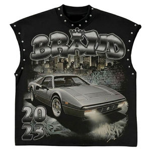 Custom <b>Mens</b> Graphic Sleeveless T Shirt Studded Streetwear <b>Muscle</b> Tee Vintage Car Print Oversized Tank <b>Top</b> OEM Manufacturer - Product Image 4