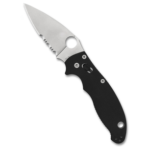 Couteaux pliants professionnels avec manche texturé noir, lame partiellement dentelée argentée, trou rond pour le pouce et clip portable - Product Image 3