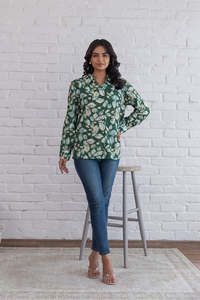 GREEN COTTON SHIRT <b>TOP</b> WOMEN - Product Image 2