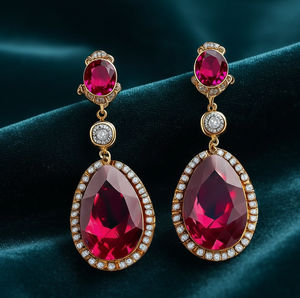 Pendientes de granate Hydro Round & Pear Drop de 8 mm |   Pendientes de Plata de Ley 925 Chapados en Oro de 18K, Joyería India Vintage a Precio de Mayoreo - Product Image 1