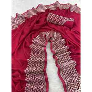 FIL DE VICHITRA ZARI FANCY BLOOMING AVEC PIERRE SAREE AVEC BLOUSE NON COUDU ROSE - Product Image 1