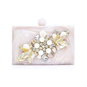 Blue Marbled Resin Clutch <b>Bag</b> With Pearl Chain Handle Luxury Handmade Evening Purse Unique Style Latest Design New Arrival - Product Image 6