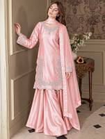 Setelan Salwar Kameez Bordir Ungu dengan Payet dan Hiasan Bunga, Pakaian India Pakistan dengan Dupatta Organza untuk Pesta Pernikahan