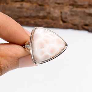 Bague en pierre précieuse Larimar Trillion, argent sterling 925, style vintage, bijoux faits à la main, cadeau pour femme - Product Image 4