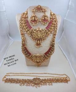 Wholesale Traditional Indian Temple Jewelry <b>Set</b> Gold Plated Goddess Lakshmi Short Necklace Haram Earrings Mang Tika & Waist Belt - Product Image 1