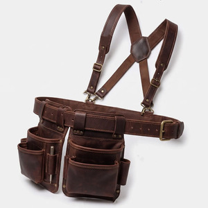 Ceinture porte-outils en cuir faite à la main avec plusieurs compartiments de rangement, porte-marteau et coutures renforcées, disponible en gros - Product Image 3