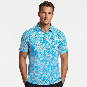 Men's Short Sleeve Golf for <b>Shirt</b> Hawaiian <b>Tropical</b> Print Blue White Pattern Casual Knitted Breathable Polyester - Product Image 6