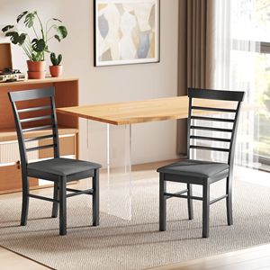 Set di 2 sedie da pranzo moderne in stile farmhouse, imbottite, con struttura in legno di gomma (nero e grigio) - Product Image 2