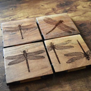 Acacia <b>Round</b> Coaster <b>Set</b> with Monogram Engraving Modern Design Reusable Mats Pads - Product Image 5