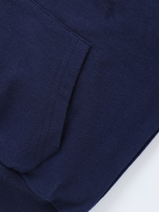 Navy Blue Hooded Sweatshirt Children Casual Autumn Wear 100% Cotton Knitted Fabric Regular Sleeve Unlined Plain Dyed Bangladesh - Product Image 5