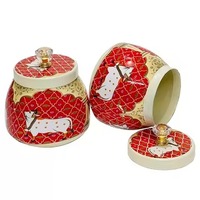 Ensemble de pots décoratifs en métal écologiques de style Pichwai avec plateau pour la décoration de mariage et de Diwali à la maison