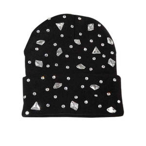 Gorro de Invierno con Cristales Brillantes, Elegante Gorro de Punto con Pedrería - Product Image 1