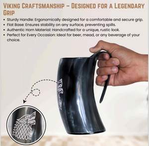 Mug en corne de viking |   Verre à bière médiéval authentique en forme de corne |   Gobelet/Chope en forme de corne de 24 oz - Product Image 3