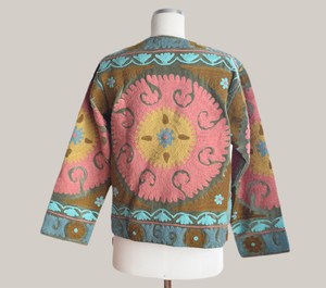 Chaqueta de Terciopelo Bordada Marrón para Mujer, Diseño Floral Colorido, Estilo Bohemio, Cuello Redondo, Manga Larga, Ropa de Abrigo de Invierno - Product Image 5