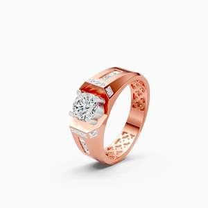 Anillo de Hombre Solitario Moderno y Clásico con Diamante Cultivado en Laboratorio, Ético y Audaz |   1.14 quilates de oro redondo de 9 quilates en tonos amarillo, blanco y rosa - Product Image 1