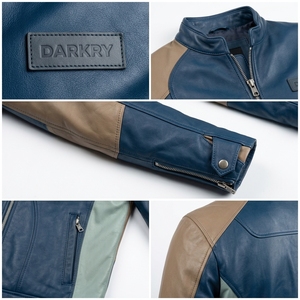 Chaqueta de Cuero Genuino Azul y Marrón para Hombre, al por Mayor, Personalizada, OEM, ODM, Estilo Biker, Fabricante, Suministro Directo de Fábrica - Product Image 6