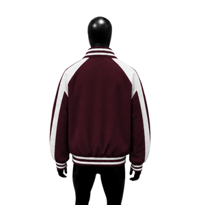 Best Premium Outerwear Men's Maroon White Varsity Jacket Zipper Closure Casual With Minimal Burgundy Comfortable Fashion Sale's - Product Image 2