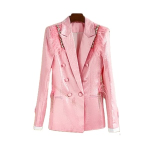 Chaqueta Traje de lentejuelas Rosa Chaqueta Elegante Fiesta Decoración Festival Abrigo Traje Mujer Blazer Alta calidad - Product Image 1