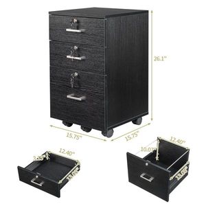 Armadietto Portadocumenti in Legno a Tre Cassetti con Finitura Effetto Legno Nero - Product Image 4