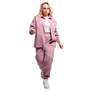 Ensemble deux pièces décontracté pour femme, collection automne 2025 : Haut court à capuche vintage et bas en tricot uni, coupe ample au-dessus du genou - Product Image 1