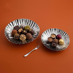 Luxury 2 Pcs Fluted Metal Dessert Chocolate <b>Tray</b> Set With High <b>Mirror</b> Polish, Perfect For Modern Fine Dining Tableware & Decor - Product Image 6