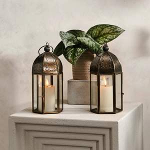 BoldBlossom Hexagon-Shaped Aged Brass <b>Moroccan</b> Lamp & Candle Holder Durable Handmade <b>Lanterns</b> for Home Christmas Decor - Product Image 4