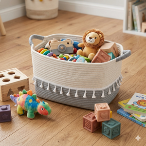 Wholesaler New Design 100% Eco-friendly Foldable Cotton Storage Baskets new cotton basket with handles for home decor - Product Image 4