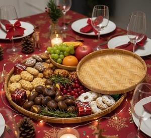 Handwoven Bamboo Basket Set Boho Farmhouse Decor Round Serving Tray Dining <b>Table</b> Bamboo Tray Eco Friendly Supplier - Product Image 6