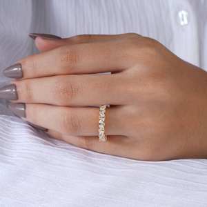 Magnifique alliance éternelle en or 14 carats avec diamants taille marquise et taille rond, superbe bague de mariage en moissanite pour femme, cadeau d'anniversaire - Product Image 2