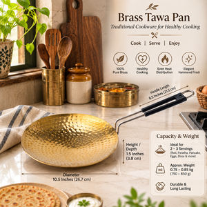 Premium Hammered Brass Fry <b>Pan</b> with Heat Resistant <b>Handle</b> | Traditional Indian Brass Tawa | Heavy Duty Frying <b>Pan</b> | Kitchen Cook - Product Image 3