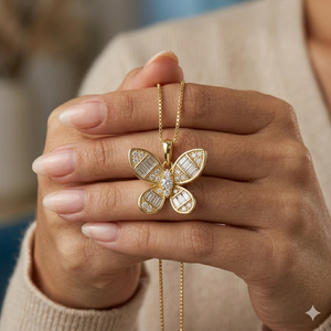 Trendy Custom Butterfly Design Unisex Fashion Jewelry Baguette Cut Moissanite Charms Pendant Necklace 10K Solid Gold Party Gifts - Product Image 4