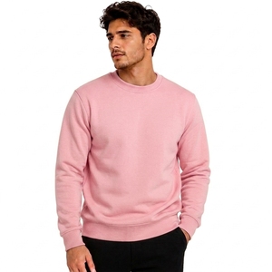 Sudadera de Cuello Redondo Rosa para Hombre, Corte Holgado, Color Sólido, Tejida, 100% Algodón, Forrada, Estilo Casual de Invierno - Product Image 1