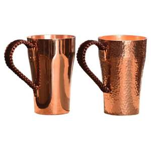Taza de Cobre Puro 100% de Lujo, Hecha a Mano, Martillada, con Asa de Cuerda, Apta para Alimentos, para Bar, Set de Regalo - Product Image 1