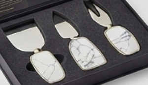Ensemble élégant de couteau et trancheur à fromage avec manches en marbre, ustensiles en acier inoxydable pour occasions spéciales et événements - Product Image 3