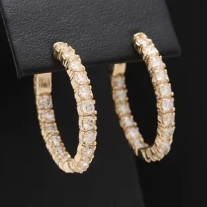 Boucles d'oreilles créoles 2,90 carats en moissanite taille ronde, or jaune massif 14 carats, bijoux de luxe pour femme - Product Image 5