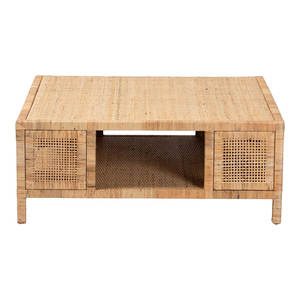 Table basse carrée en rotin et bois d'acajou de style bohème, collection DreamCraft Vietnam - Product Image 2