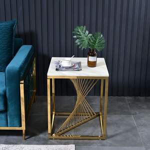 Mesa Auxiliar de Diseño Personalizado, Mueble de Lujo de Metal con Tapa de Mármol, Mesa Auxiliar de Metal Chapada en Oro para Sala de Estar, Salón, Oficina - Product Image 5