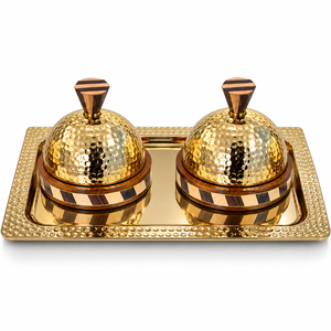 Plateau à chocolat de haute qualité avec bouton en forme de croissant, dôme doré à découpe arabe pour mariages et événements, tailles et couleurs personnalisées disponibles - Product Image 3