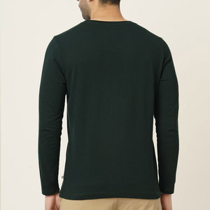 T-shirt à manches longues en tricot pour homme, col rond, couleur unie, coupe décontractée, vert foncé - Product Image 4