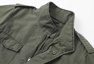 Men's Olive Green <b>Canvas</b> Safari Jacket Stand Collar Zipper Closure Epaulet Workwear Style Plus Size Autumn Wear Regular Fit - Product Image 6
