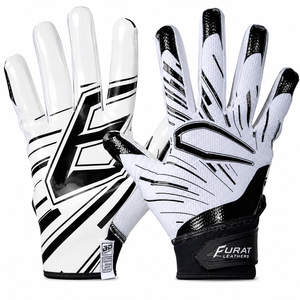 FURAT LEATHERS Full Finger <b>Gloves</b> White Black Sublimation Print Non Slip Hook And Loop Closure Unisex Outdoor Use - Product Image 1