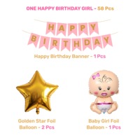 Kit de Décoration Joyeux Anniversaire ONE - Pack Combo 58 Pièces Rose Or Blanc avec Guirlande Lumineuse en Aluminium