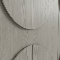 Buffet moderne en chêne demi-cercle en MDF avec panneau arqué à 4 portes, armoire multifonctionnelle écologique