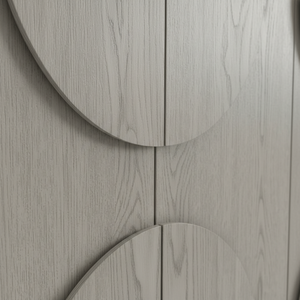 Buffet en bois moderne demi-cercle, meuble de rangement en bois à 4 portes avec panneau en arc, design moderne en arc - Product Image 5