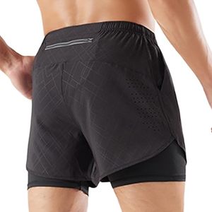 Custom Logo Men's Double <b>Layer</b> <b>Mid</b> Waist Drawstring Closure Spandex/Cotton Breathable Sports Athletic Workout Running Gym Shorts - Product Image 4