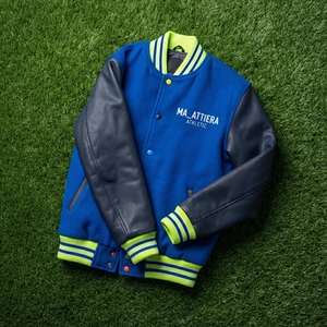 Veste pour homme MA_ATTIERA, manches en cuir PU bleu, logo brodé, style décontracté, coupe classique, col rabattu, pour l'automne - Product Image 6